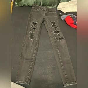 American Eagle Outfitters Black Distressed Skinny Jeans